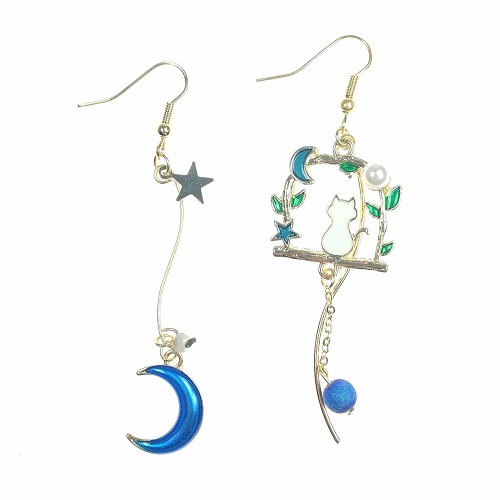 A-TT-D894 Blue Earring With Moon Hook Korean Earrings